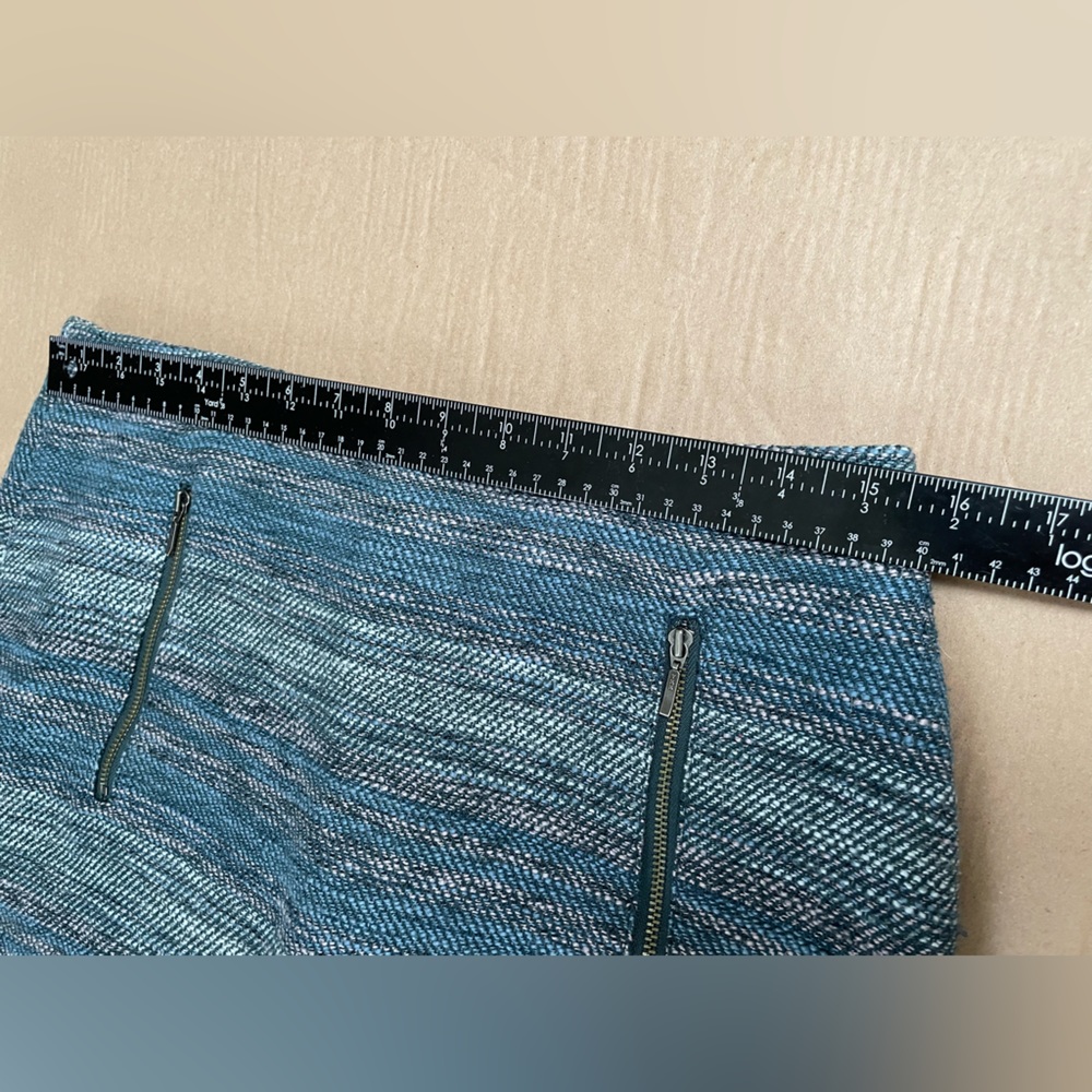 Ann Taylor Loft Womens Tweed Fringe Skirt Size 8 Teal Gray Lined Pockets Zip - Picture 5 of 10
